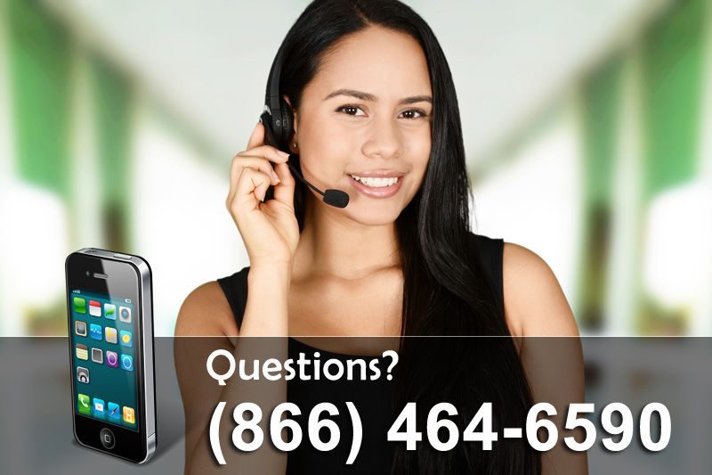 woman wearing a headset and phone number for questions